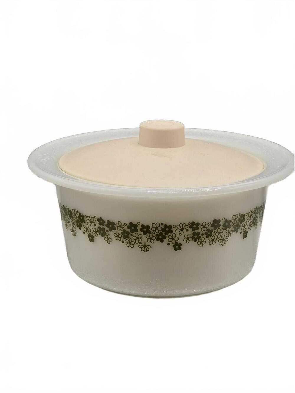 VTG Pyrex Spring Blossom Green Crazy Daisy Butter Tub Dish w/ Plastic Lid USA